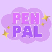 the word pen pal on a purple background