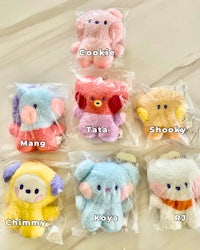 a group of stuffed animals with different names